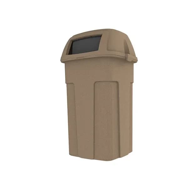 Toter SHL50-90715 50 Gallon Slimline Sandstone Square Trash Container with Hinged Dome Lid — view 2