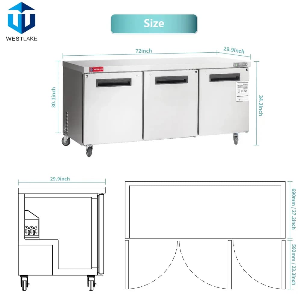 WestlakeWKTR-72B Undercounter Refrigerator 3 Door 33-40°F — view 2
