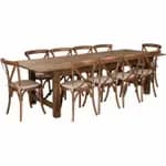 Flash Furniture XA-FARM-14-GG Pecan Wood Farm Table and Chair Set with Eight Chairs — view 3