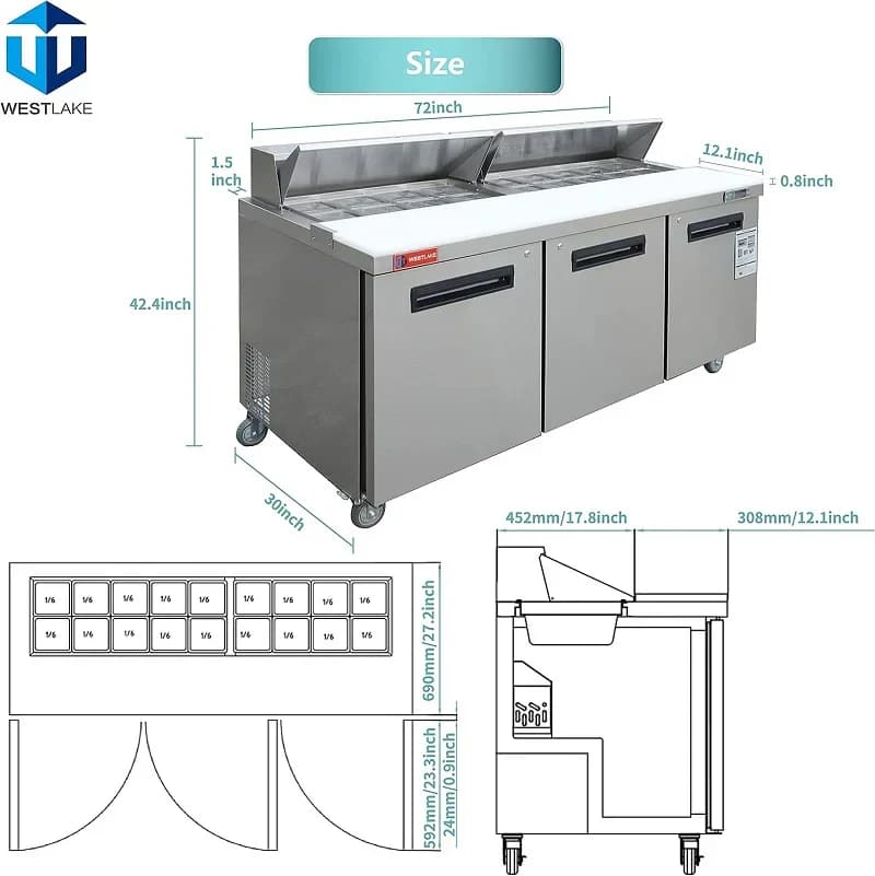 Westlake WKSR-72B Salad Prep Table Refrigerator 3 Door 33-40°F — view 3