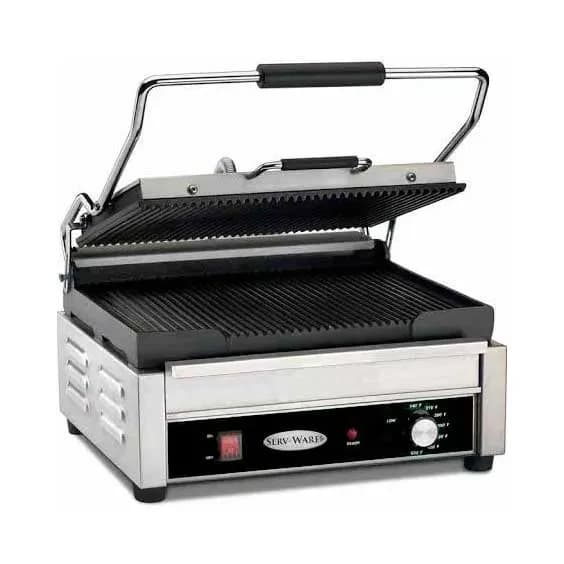 Serv‑Ware EPG‑100GG Panini / Sandwich Grill, 13″ W × 9‑1/20″ D Grilling Surface, Grooved Top & Bottom Plates — main image
