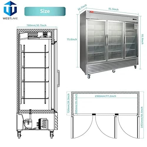 Westlake WKR-82BG Glass Door Merchandiser Refrigerator 3 Door 33-40°F — view 3