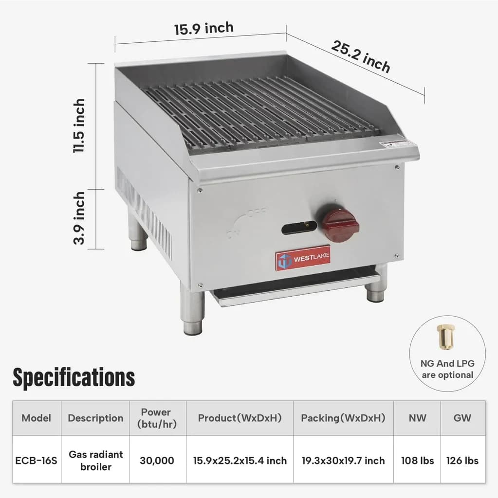 Westlake ECB-16S Gas Radiant Broiler 15.9" 30,000 Btu — view 2