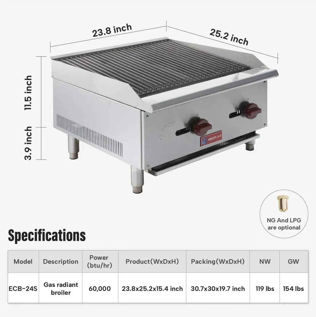Westlake ECB-24S Gas Radiant Broiler 23.8" 60,000 Btu — view 2