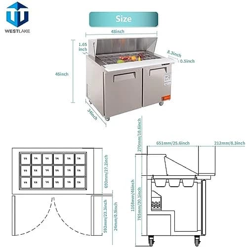 Westlake WKSR-48BM Salad Prep Table Refrigerator 2 Door 33-40°F — view 3