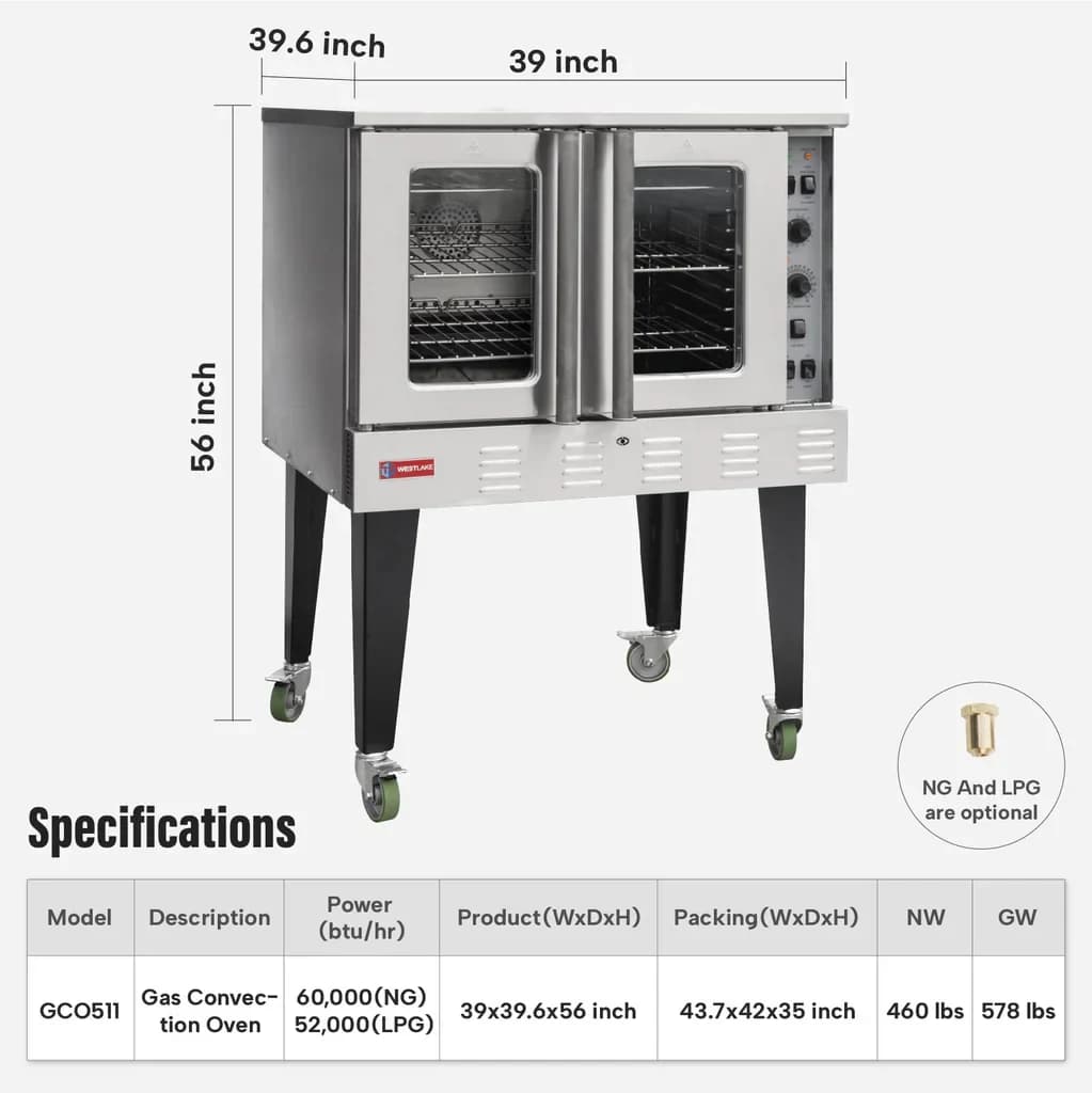 Westlake GCO511 Convection Oven 39" 60,000 Btu — view 2
