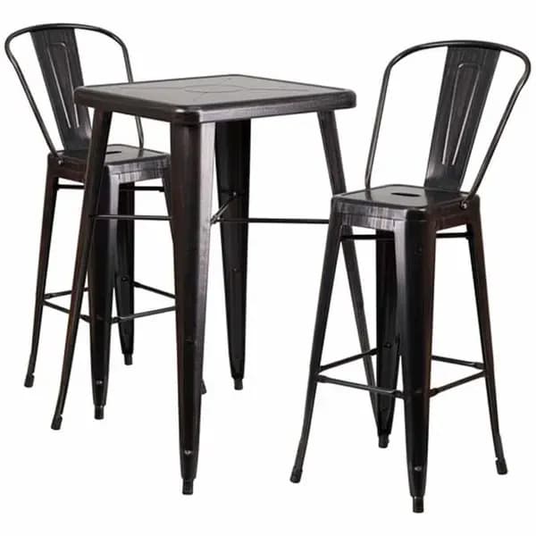 Flash Furniture CH-31330B-2-30GB-BQ-GG Black and Antique Gold Galvanized Steel Bar Stool and Table Set with Two Bar Stools — view 2