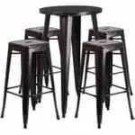 Flash Furniture CH-51080BH-4-30SQST-BK-GG Black Metal Bar Stool and Table Set with Four Bar Stools — view 5
