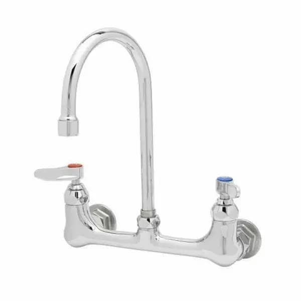 T&S B-0330-M Single Hole Wall Mount Double Pantry Faucet with 5-3/4" Gooseneck Spout — main image