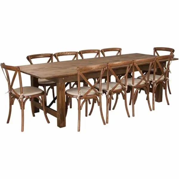 Flash Furniture XA-FARM-15-GG Pecan Wood Farm Table and Chair Set with Ten Chairs — view 1