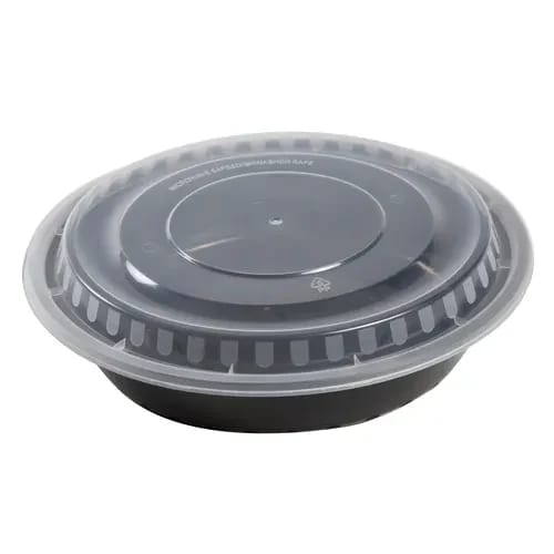 48 oz. Round To-Go Combo Container, Black with Clear Lid | Case of 150 — view 1