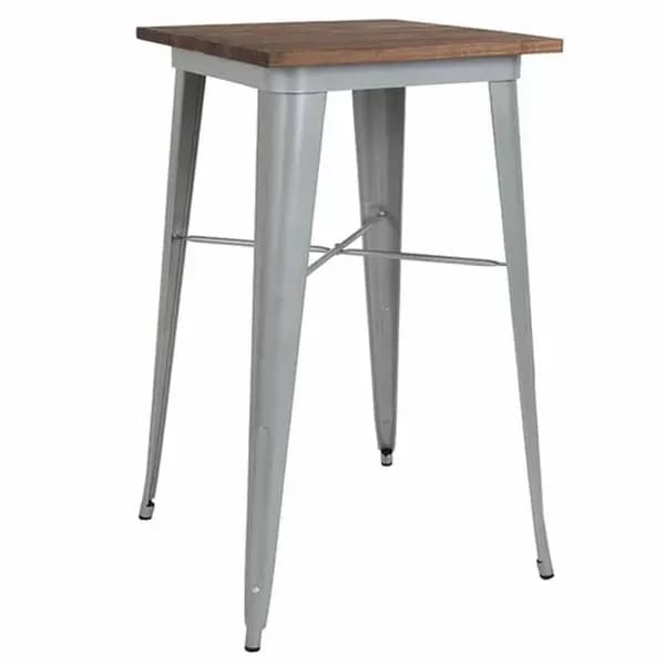 Flash Furniture CH-31330-40M1-SIL-GG Square Bar Height Galvanized Steel Table with Walnut Elm Wood Top — view 1