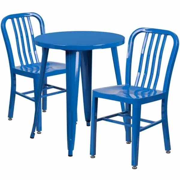 Flash Furniture CH-51080TH-2-18VRT-BL-GG Blue Metal Table and Chair Set with Two Chairs — view 2