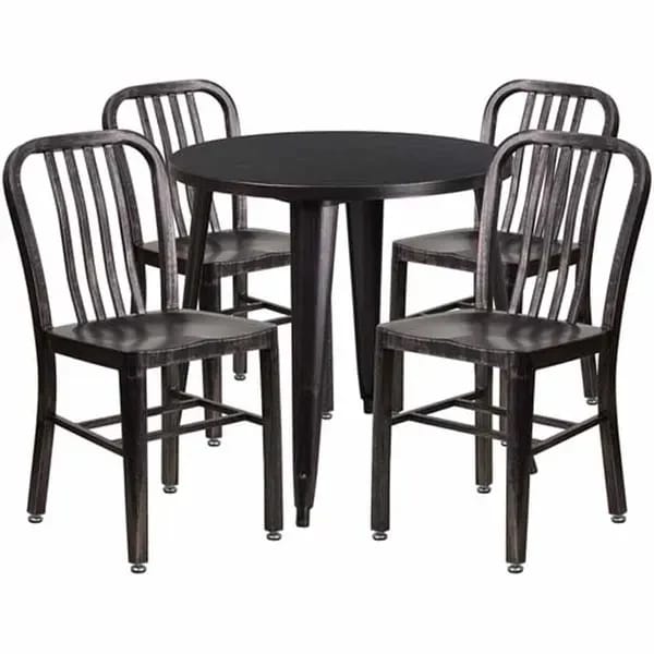 Flash Furniture CH-51090TH-4-18VRT-BQ-GG Black and Antique Gold Metal Table and Chair Set with Four Chairs — view 2