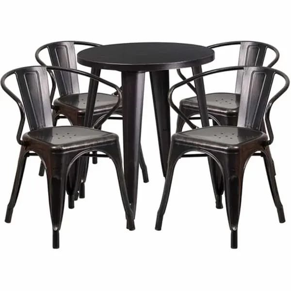 Flash Furniture CH-51080TH-4-18ARM-BQ-GG Black and Antique Gold Metal Table and Chair Set with Four Chairs — view 1
