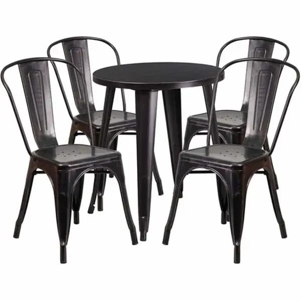 Flash Furniture CH-51080TH-4-18CAFE-BQ-GG Black and Antique Gold Metal Table and Chair Set with Four Chairs — view 2