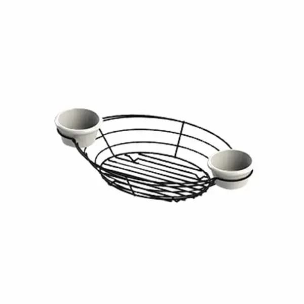Tablecraft H711372BK Black Metal Meranda Oval Basket with Integrated Ramekins 13" x 7" x 2" — view 1