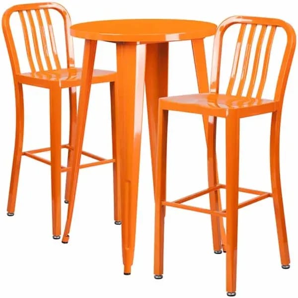 Flash Furniture CH-51080BH-2-30VRT-OR-GG Orange Metal Bar Stool and Table Set with Two Bar Stools — view 1