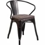 Flash Furniture CH-31270-BL-WD-GG Blue Galvanized Steel Armchair with Wood Seat — view 3