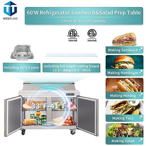 Westlake WKSR-60B Salad Prep Table Refrigerator 2 Door 33-40°F — view 4