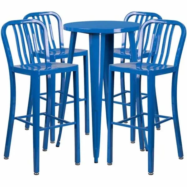 Flash Furniture CH-51080BH-4-30VRT-BL-GG Blue Metal Bar Stool and Table Set with Four Bar Stools — view 1