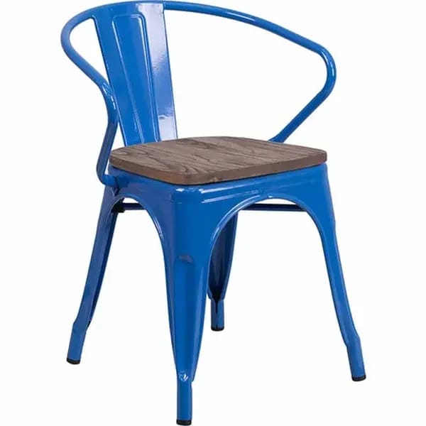 Flash Furniture CH-31270-BL-WD-GG Blue Galvanized Steel Armchair with Wood Seat — view 2