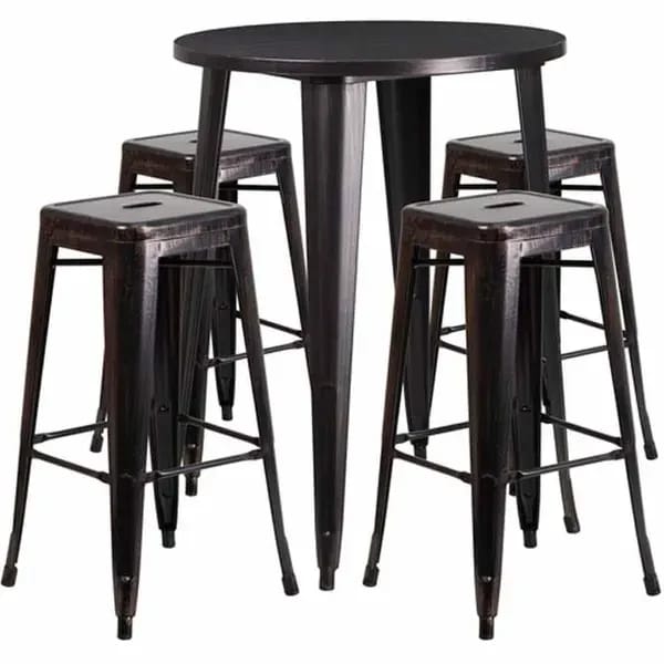 Flash Furniture CH-51090BH-4-30SQST-BQ-GG Black and Antique Gold Metal Bar Stool and Table Set with Four Bar Stools — view 2