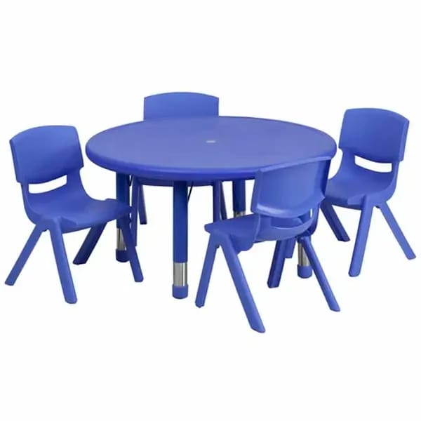 Flash Furniture YU-YCX-0073-2-ROUND-TBL-BLUE-E-GG Blue Preschool Activity Table Set with Four Chairs — view 1