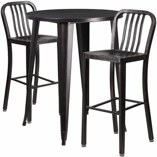 Flash Furniture CH-51090BH-2-30VRT-BQ-GG Black and Antique Gold Metal Bar Stool and Table Set with Two Bar Stools — view 2