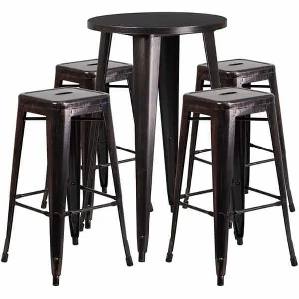 Flash Furniture CH-51080BH-4-30SQST-BQ-GG Black and Antique Gold Metal Bar Stool and Table Set with Four Bar Stools — view 2