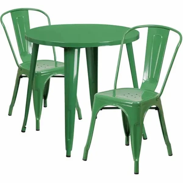 Flash Furniture CH-51090TH-2-18CAFE-GN-GG Green Metal Table and Chair Set with Two Chairs — view 2