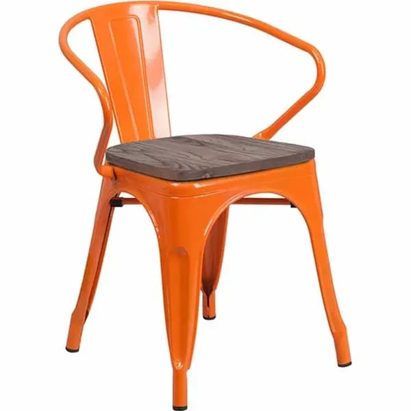 Flash Furniture CH-31270-OR-WD-GG Orange Galvanized Steel Armchair with Wood Seat — view 1