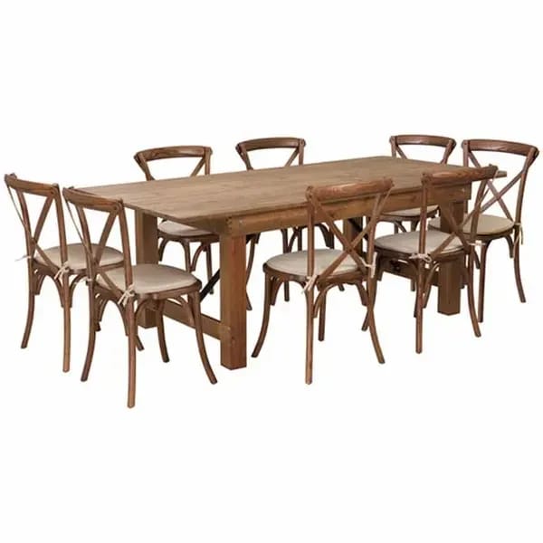 Flash Furniture XA-FARM-10-GG Pecan Wood Farm Table and Chair Set with Eight Chairs — view 2