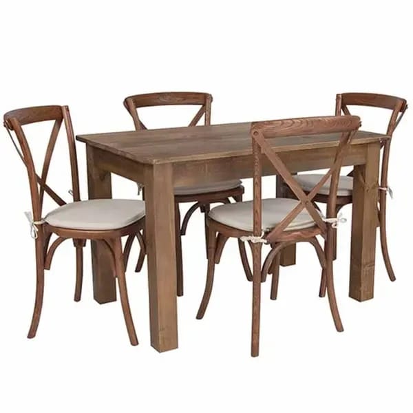 Flash Furniture XA-FARM-17-GG Pecan Wood Farm Table and Chair Set with Four Chairs — view 2