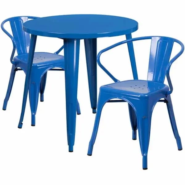 Flash Furniture CH-51090TH-2-18ARM-BL-GG Blue Metal Table and Chair Set with Two Chairs — view 1