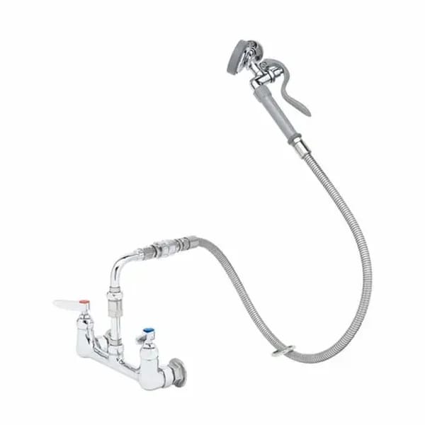 T&S B-0167-HH 8" Wall Mount Pre-Rinse Faucet with 44" Hose Spray Assembly with Spray Hose — view 2