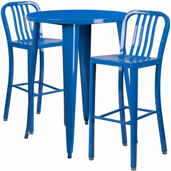 Flash Furniture CH-51090BH-2-30VRT-BL-GG Blue Metal Bar Stool and Table Set with Two Bar Stools — view 1