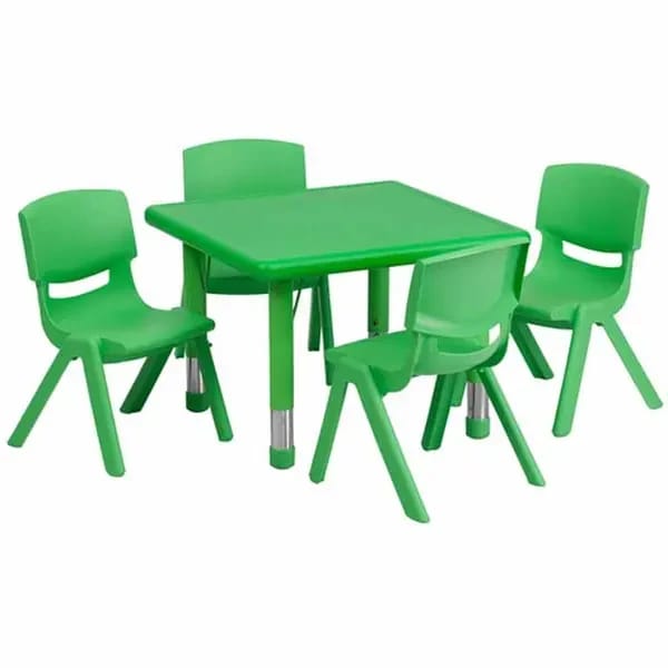 Flash Furniture YU-YCX-0023-2-SQR-TBL-GREEN-E-GG Green Preschool Activity Table Set with Four Chairs — view 1
