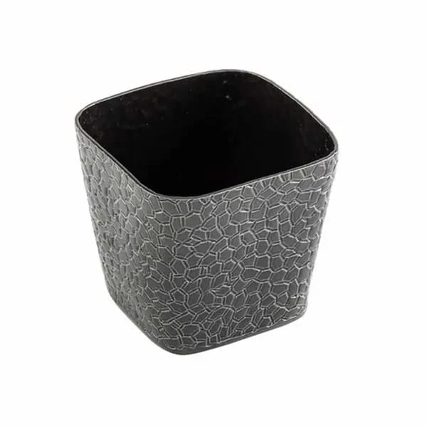 Tablecraft 10737 4" Square Black Crackle Pattern Aluminum Snack Basket — view 1