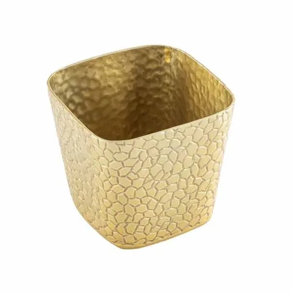 Tablecraft 10741 4" Square Gold Crackle Pattern Aluminum Snack Basket — view 2