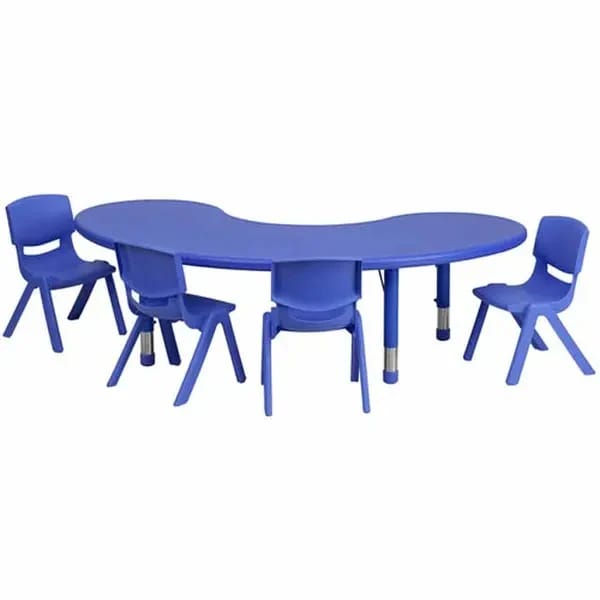 Flash Furniture YU-YCX-0043-2-MOON-TBL-BLUE-E-GG Blue Preschool Activity Table Set with Four Chairs — view 2