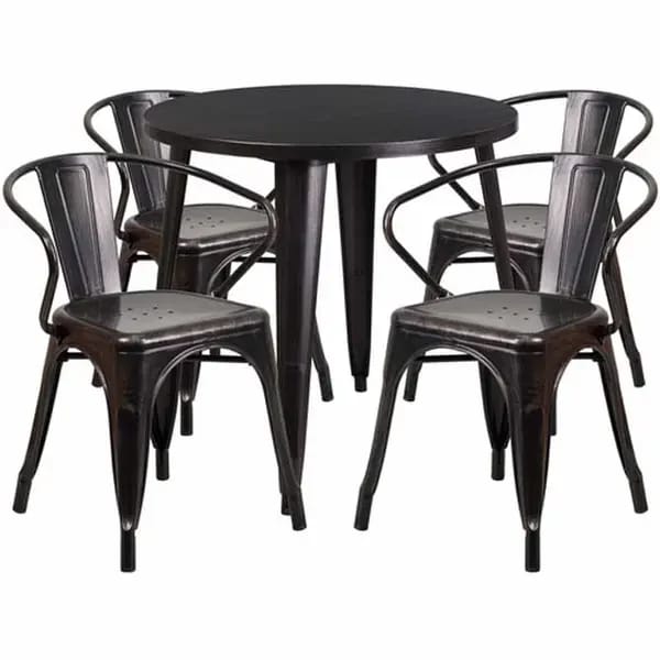Flash Furniture CH-51090TH-4-18ARM-BQ-GG Black and Antique Gold Metal Table and Chair Set with Four Chairs — view 2