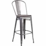 Flash Furniture ET-3534-30-CB-WD-GG Teal Blue Galvanized Steel Bar Stool with Wood Seat — view 4