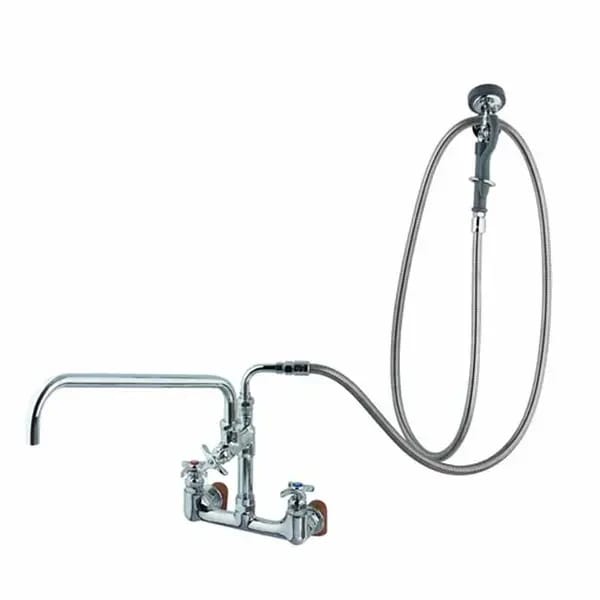 T&S B-0284 Wall Mount Big-Flo Faucet with 12" Swing Spout Nozzle and Spray Valve — view 1