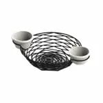 Tablecraft BK171172 Black Metal Artisan Square Basket with Integrated Ramekins 11" x 7-1/2" x 2" — view 6