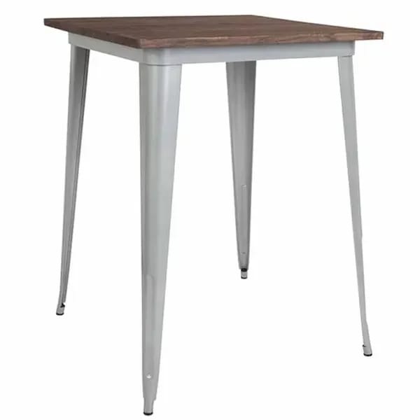 Flash Furniture CH-51040-40M1-SIL-GG Square Bar Height Galvanized Steel Table with Walnut Elm Wood Top — view 1