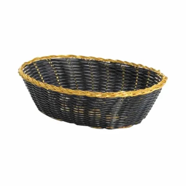 Tablecraft 975B Black Oval Woven Basket with Gold Trim 9" x 6-1/2" x 2-1/2 | Case of 12 — view 1