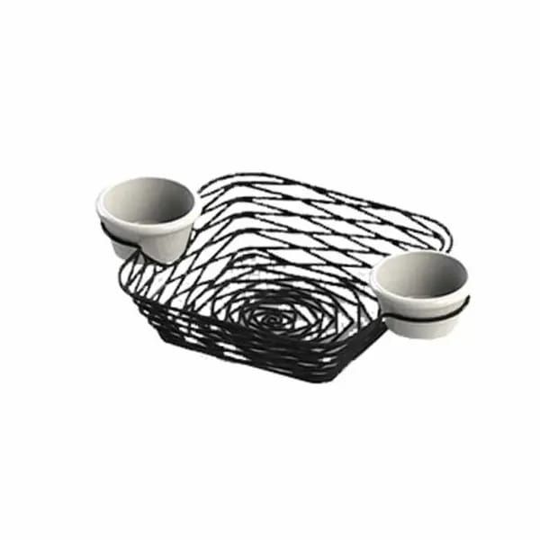 Tablecraft BK171172 Black Metal Artisan Square Basket with Integrated Ramekins 11" x 7-1/2" x 2" — view 2