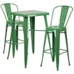 Flash Furniture CH-31330B-2-30GB-BK-GG Black Galvanized Steel Bar Stool and Table Set with Two Bar Stools — view 3