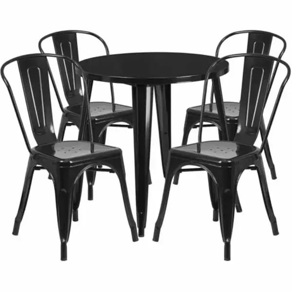 Flash Furniture CH-51090TH-4-18CAFE-BK-GG Black Metal Table and Chair Set with Four Chairs — view 2